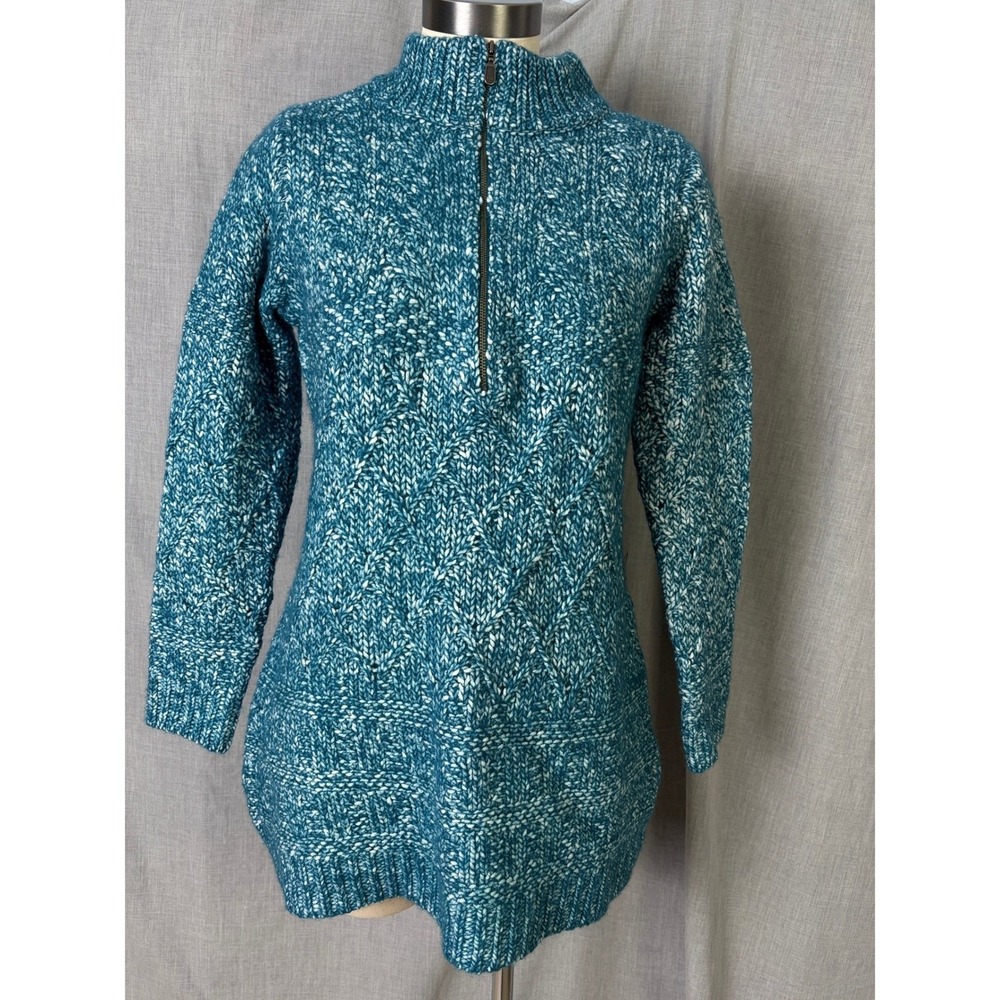 Soft Surroundings Blue Marled Knit Zip Front‎ Tunic Mock Neck Sweater L (est) - Picture 2 of 11